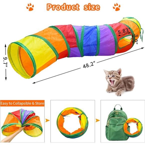 Cat Toys Kitten Toys Set, Collapsible Cat Tunnels for Indoor Cats, Interactive - Picture 3 of 6